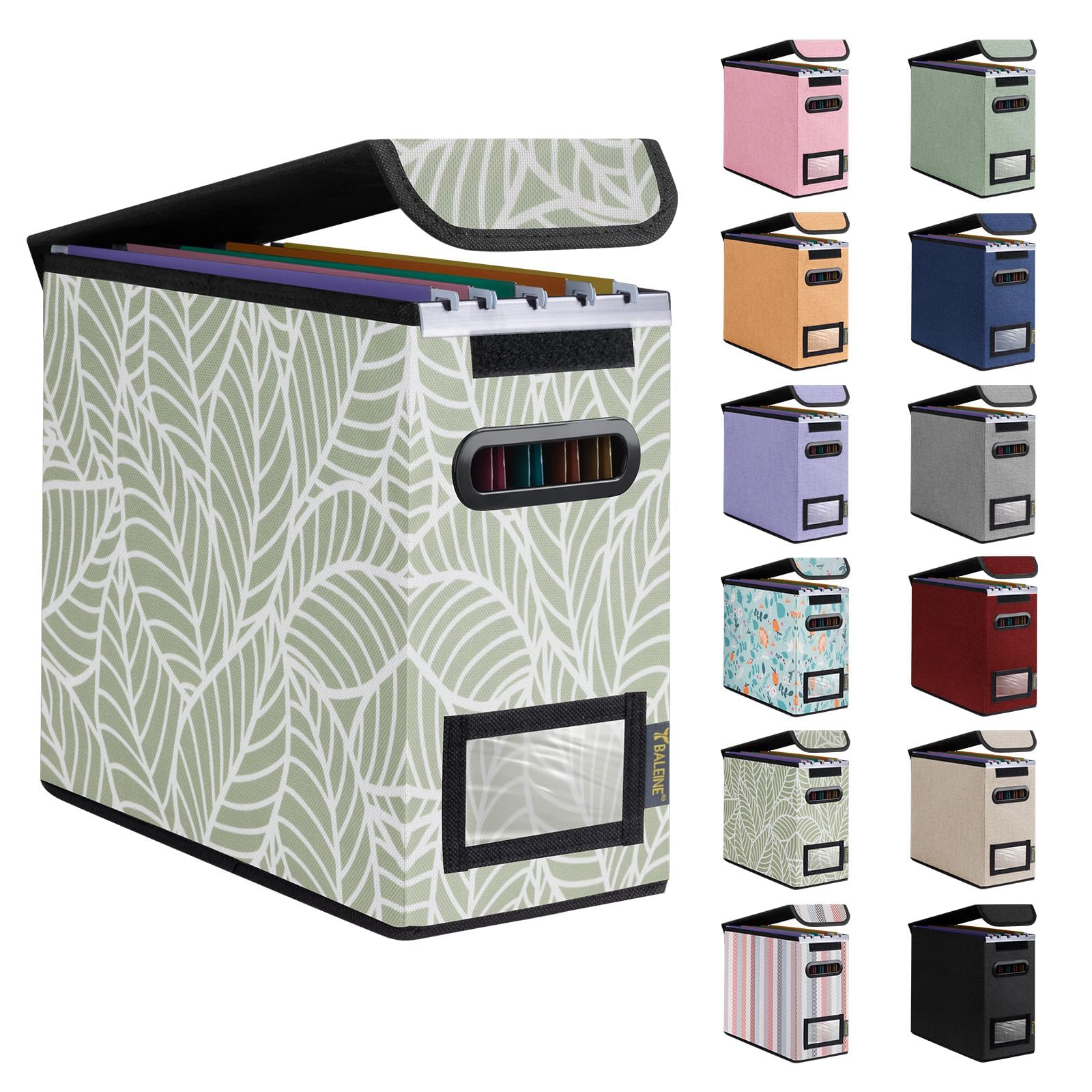 BALEINE File Organizer Box with Lid, Collapsible Hanging File Storage Box