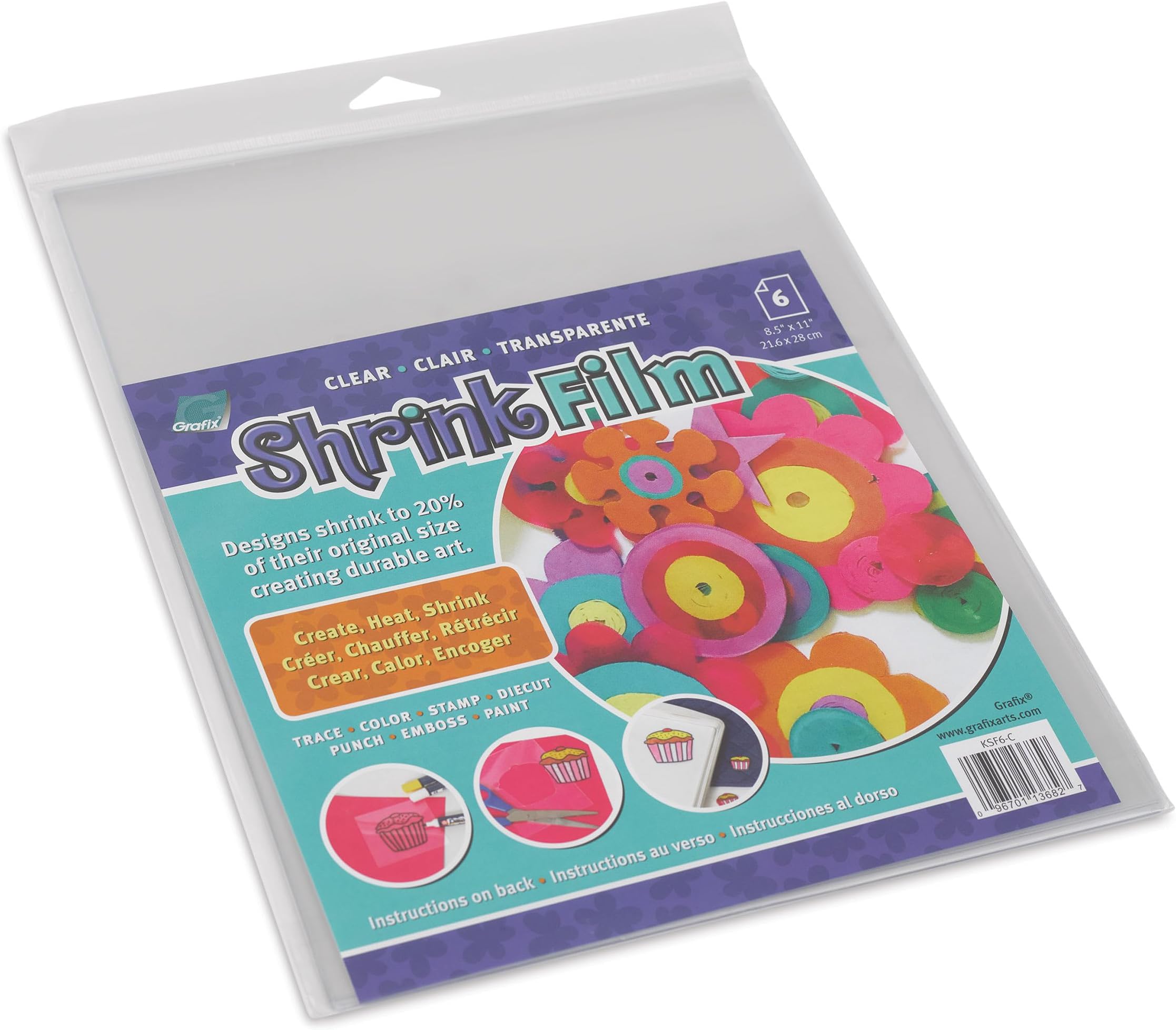Ink-Jet Printable Clear Transparent Shrink Film - 8.5"x11" Print, Cut and Shrink It to Create Jewelry, Embellishments, Tags, Ornaments. Shrink Plastic is for Kids of All Ages,Pack of 6 Sheets