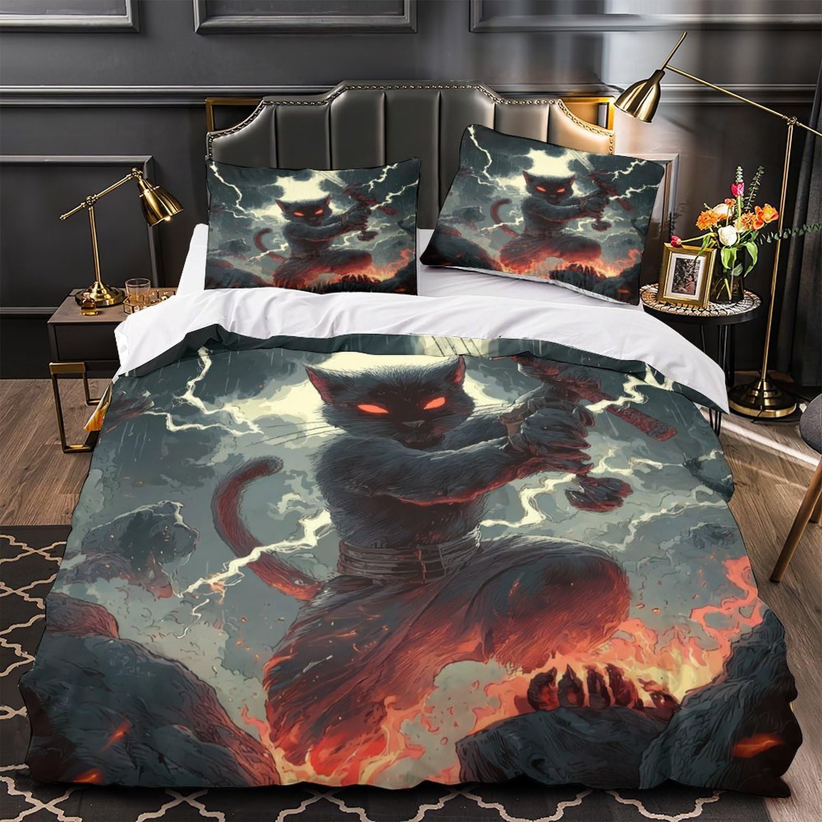 Housse de Couette Chat Noir en microfibre de qualité supérieure pour lit simple 135x200
