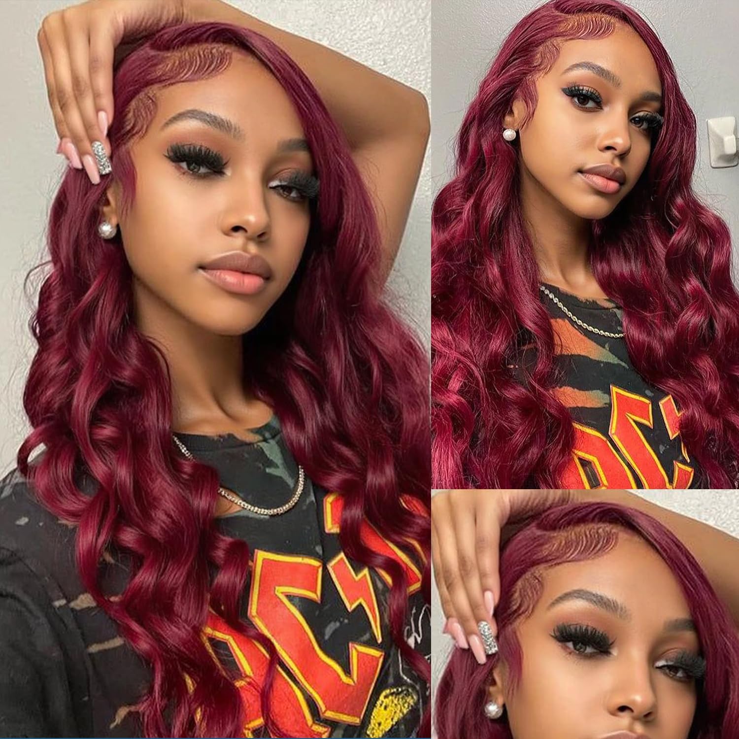 Afribye 13x6 Burgundy Body Wave Lace Front Wigs Human Hair Pre Plucked 200% Density 99j Burgundy Wig Human Hair HD Lace Front Wig Glueless Red Wigs for Black Women Human Hair Bleached Knots 30 inch