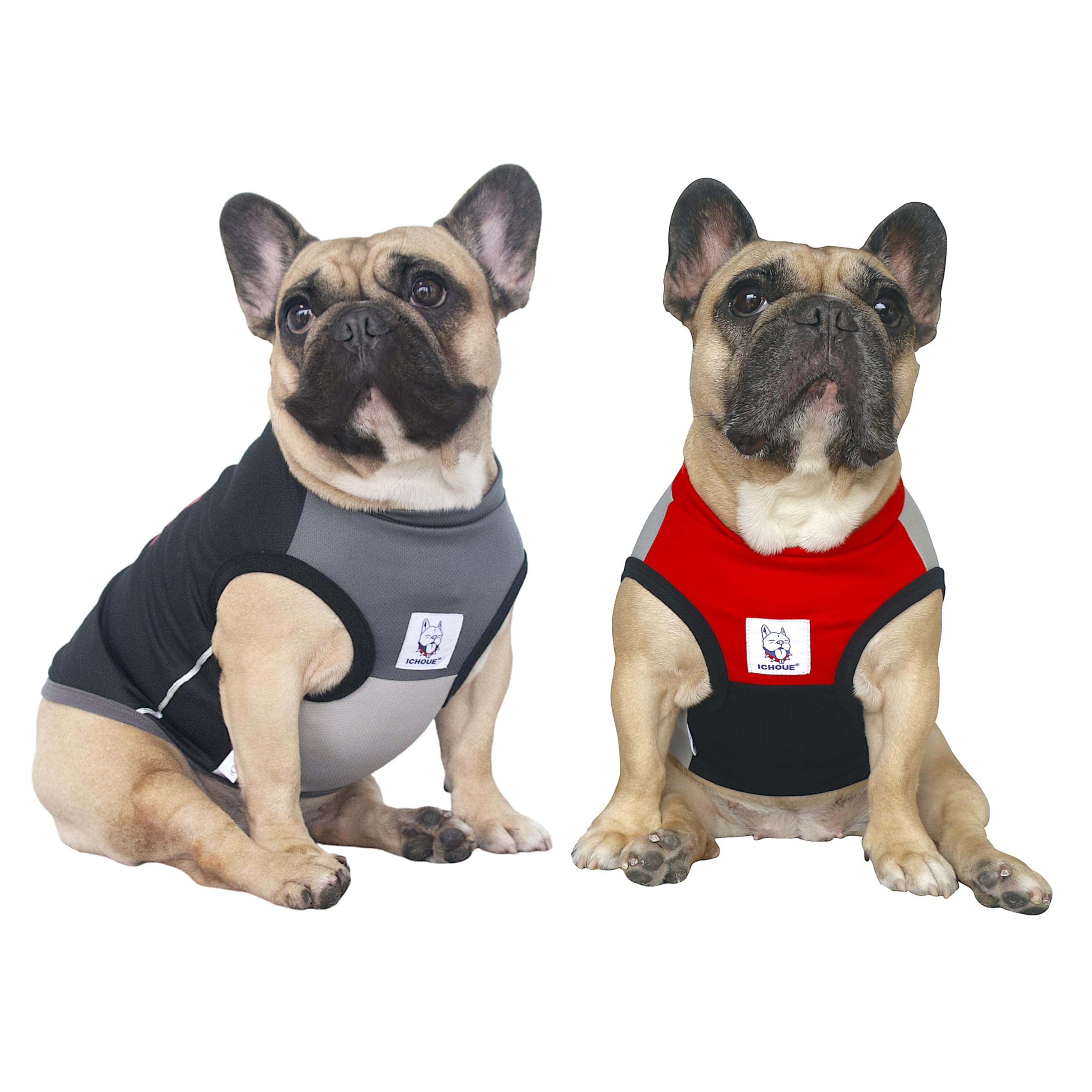 iChoue 2pcs French Bulldog Summer Cooling Shirts Black Red Grey - Large