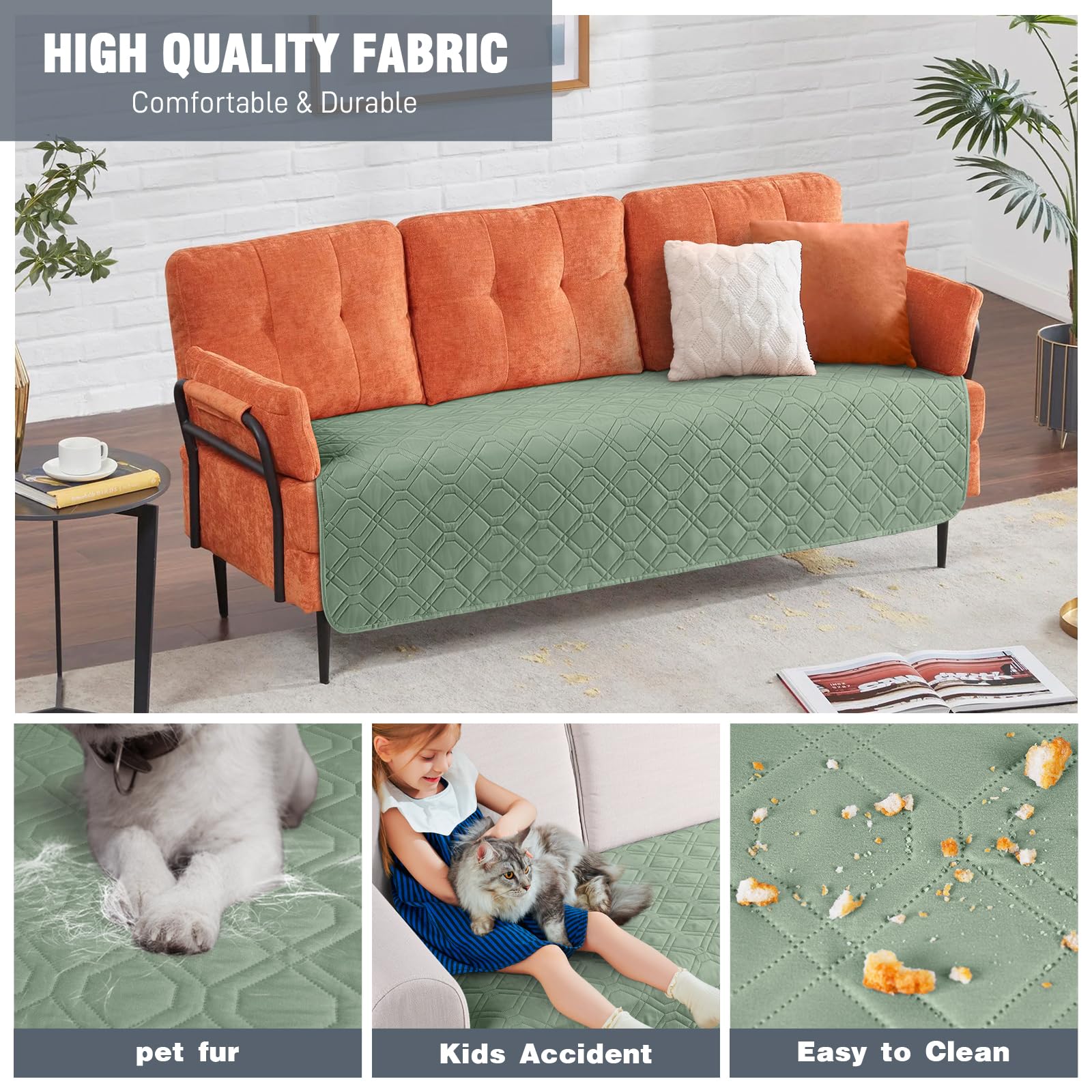 TAOCOCO Chair Waterproof Sofa Covers,Reversible Couch Dog Cover,Waterproof Sofa Protector Couch Cover,Washable Sofa Slipcover(Sage Green - Image 3