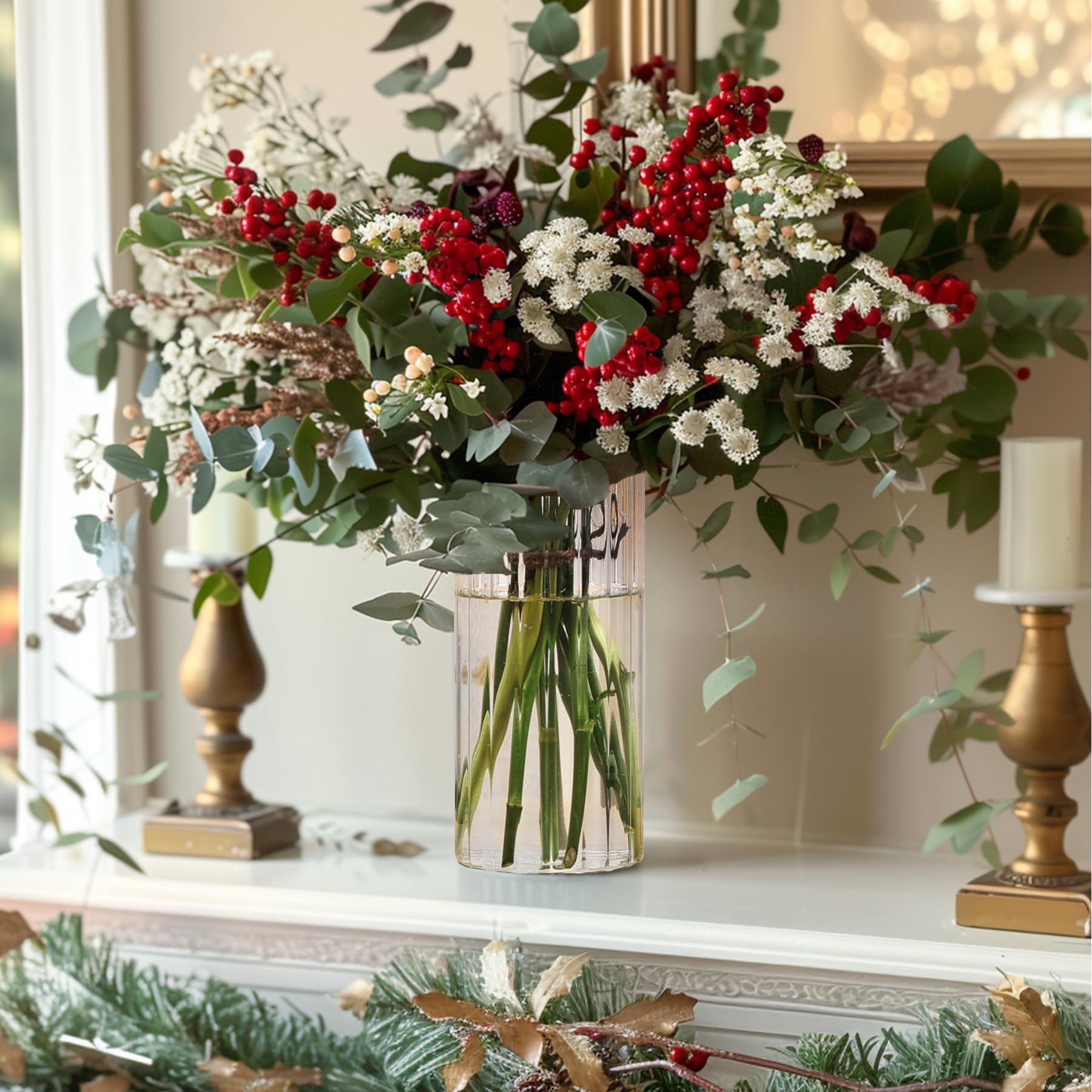 Best Clear Vase Picks for 2026: Spec-First Roundup 2 ComSaf Glass Cylinder Vase 8 Inch Tall, Clear Ribbed Decor for Centerpieces — product photo