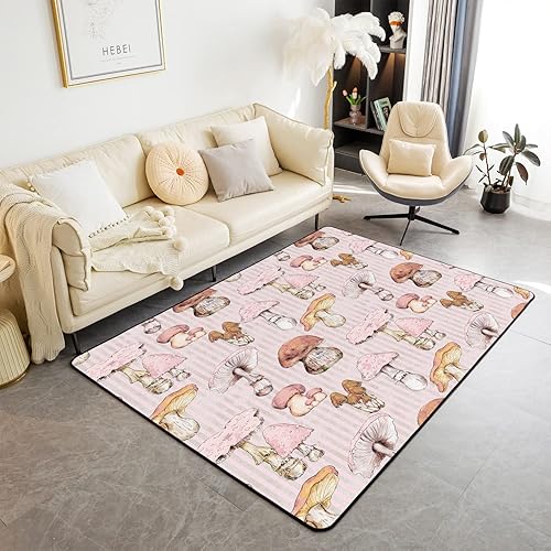 Alfombra de decoración de hongos rosados, alfombra Kawaii para sala de estar, alfombra colorida de hongos para niños, tapete de suelo para