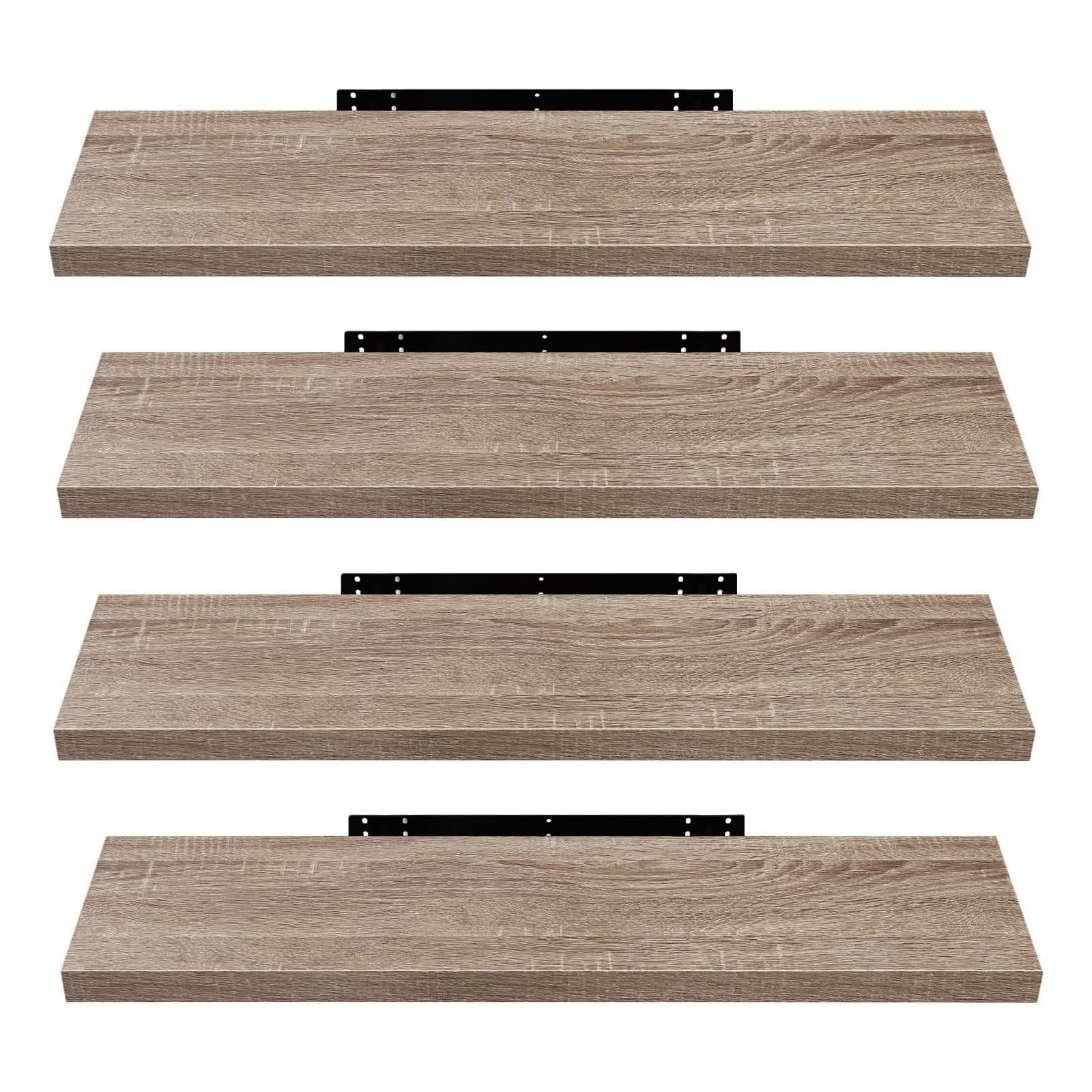 EUGAD Estante Flotante de Pared Retro Estantería de Pared Madera Colgar Libro CD Juego de 4 para Salon Dormitorio 100cm, Veteado de Madera Color Café Claro, 0118QJ-4 | Adecuado para el montaje en salas de estar, dormitorios y baños, pasillos y cocinas