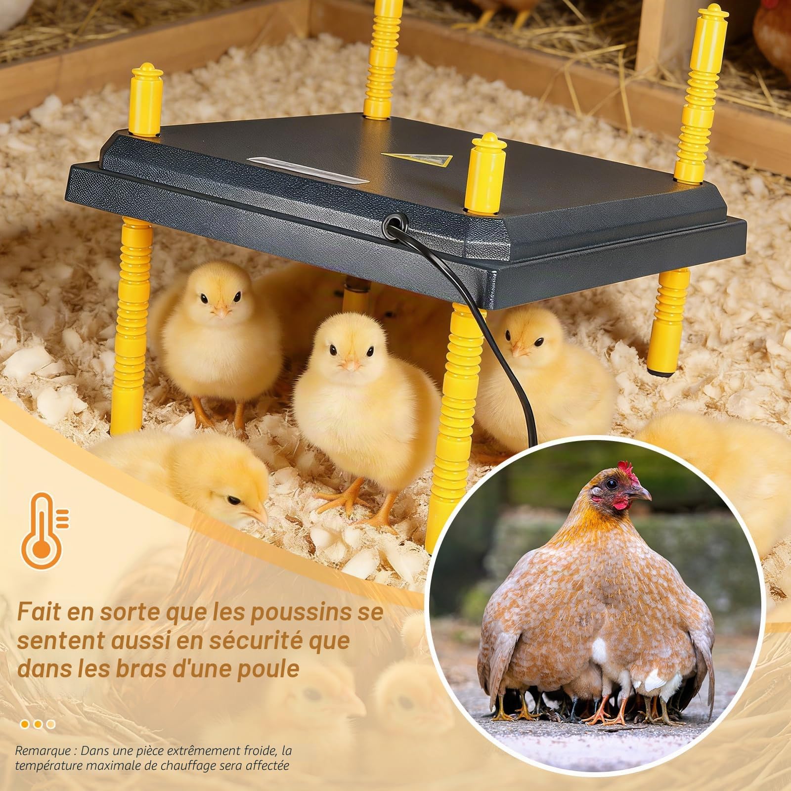 EFUTURETIME Plaque Chauffante pour Poussins 22 W, Panneau Chauffant Poussin 31 x 31 cm, Chick Heating Plate Hauteur Réglable
