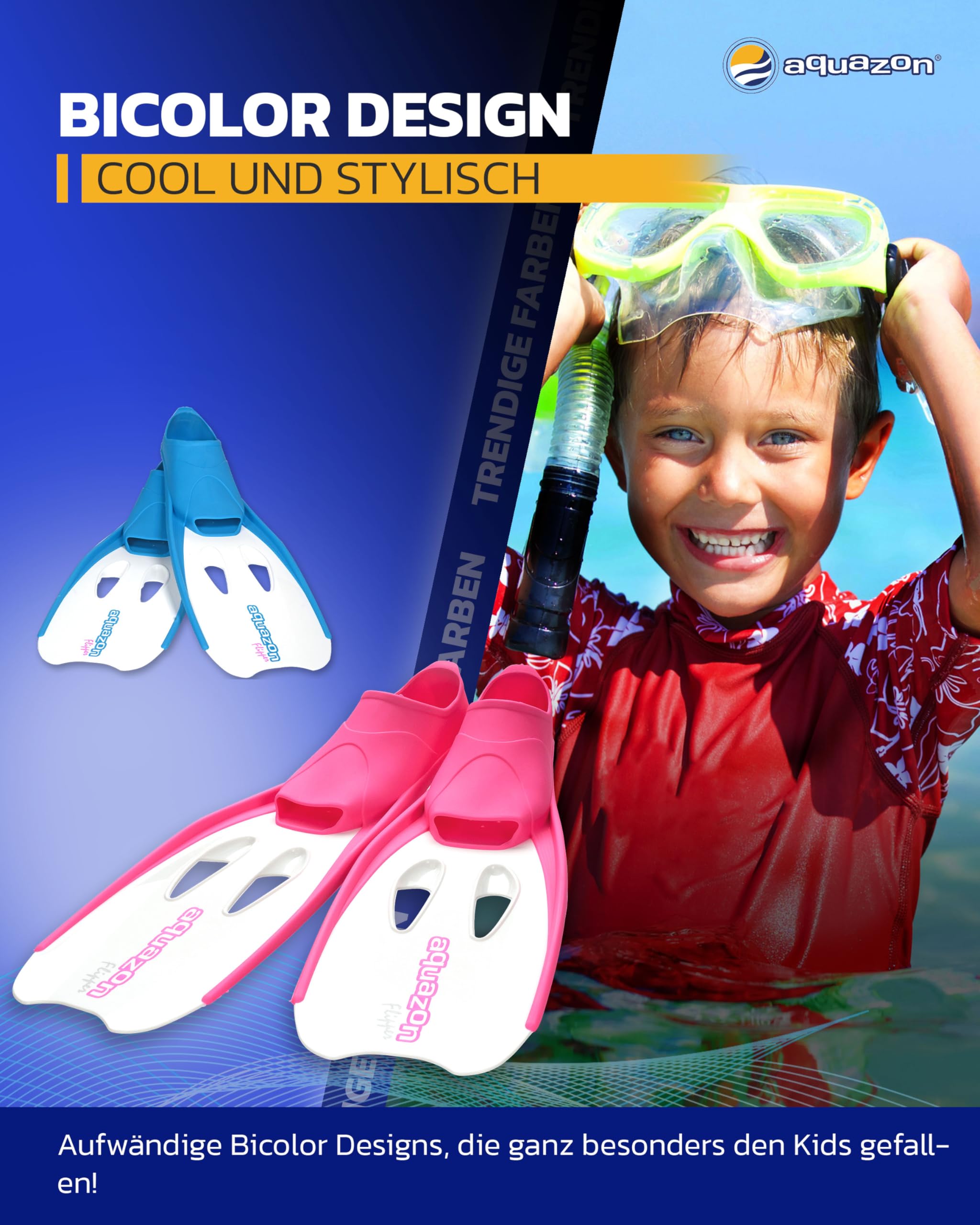 AQUAZON Flipper Flossen, Schnorchelflossen, Taucherflossen, Schwimmflossen für Kinder, Jugendliche, Erwachsene zum Schnorcheln, Schwimmen in trendigen Farben