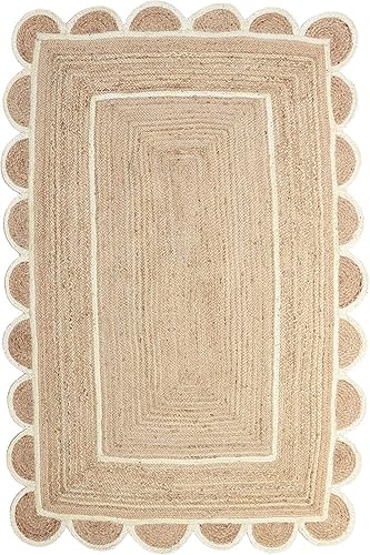 Miniatura 12 de KLAVATE Alfombra festoneada para decoración del hogar trenzada de yute bohemio de calidad clásica hecha a mano natural Natural,Negro