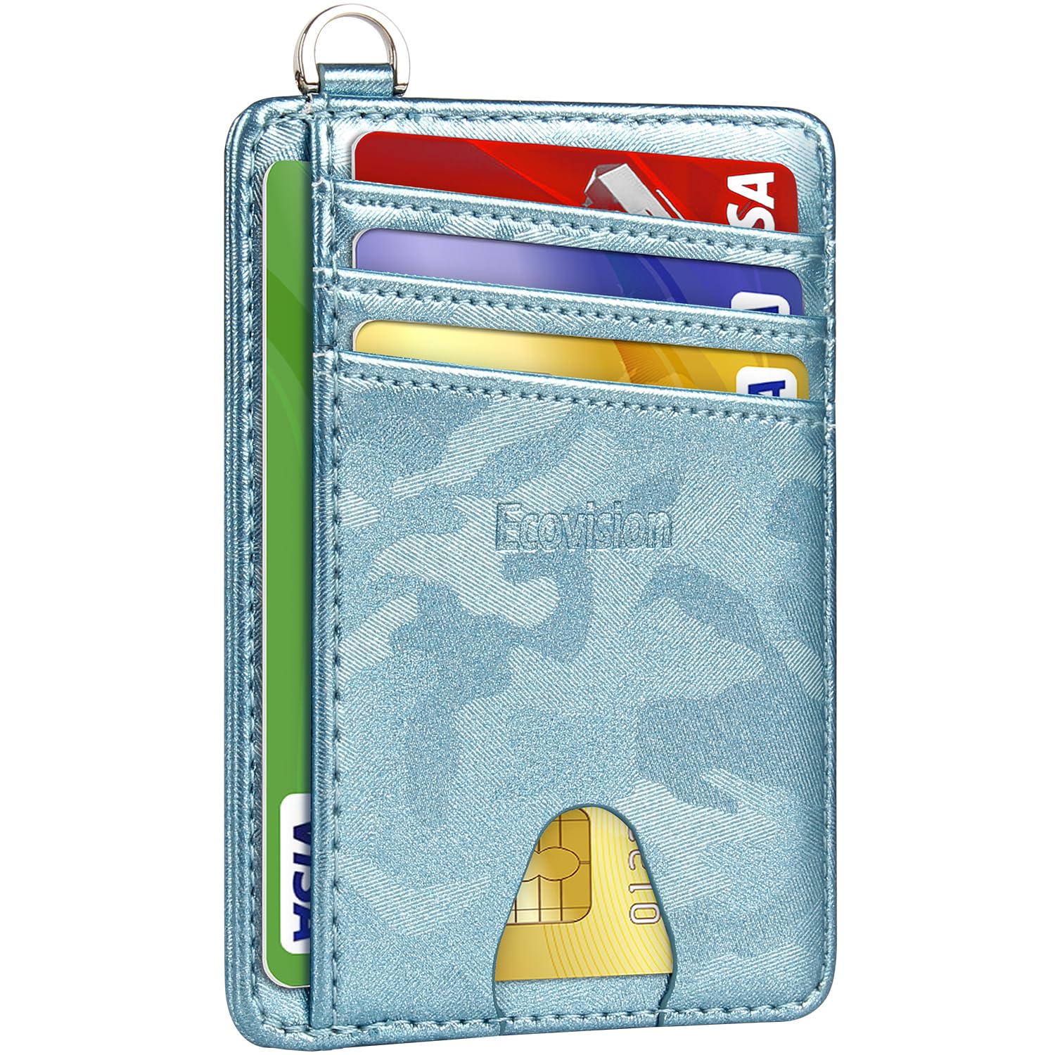 EcoVision Slim Minimalist Front Pocket Wallet, RFID Blocking Credit Card Holder Wallet with Detachable D-Shackle for Men Women
