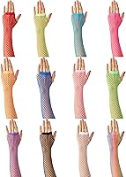 Vista 6 de Lone - Guantes de red sin dedos para mujer, malla de malla para brazo, emo, gótico, punk, 80, accesorios para escena