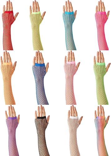 Vista 5 de OTPEH Guantes de red sin dedos para mujeres y niños, malla para brazos, malla Emo gótica, accesorios de escena de los años 80
