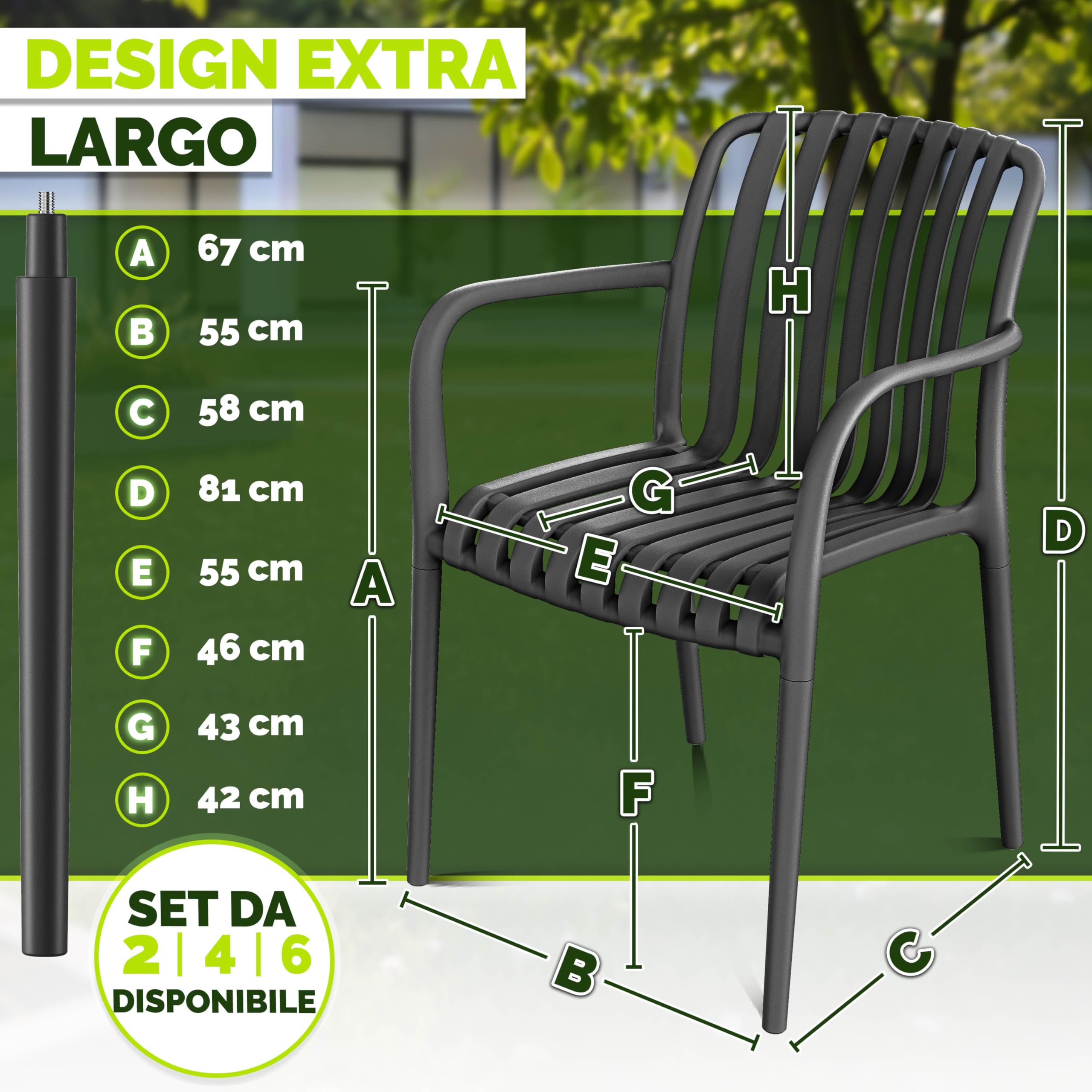 Tillvex Set di 4 Sedie da Giardino Impilabili Resistenti alle Intemperie 120 kg per Esterni Terrazzo Balcone