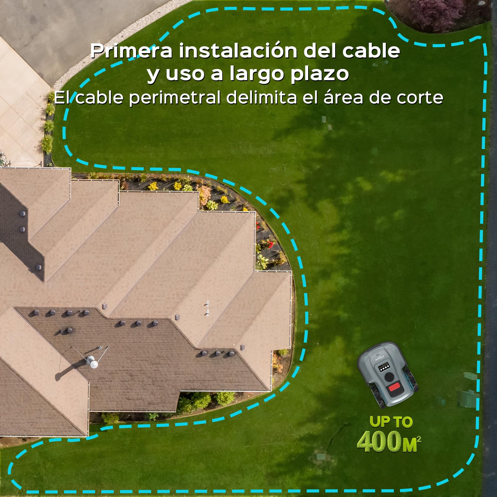 YARDCARE E400 Robot Cortacesped con Control App,hasta 400m²，Altura de Corte de 20 a 60 mm, Sensor de Lluvia, Robot Cortacésped 18 cm de Ancho de Corte,Menos de 60 dB