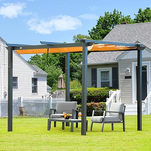 Domi Pergola 10 x 10 pies, pérgolas retráctiles, pérgola con rejilla, pérgolas y cenadores, pérgolas al aire libre, pérgola independiente, toldo de
