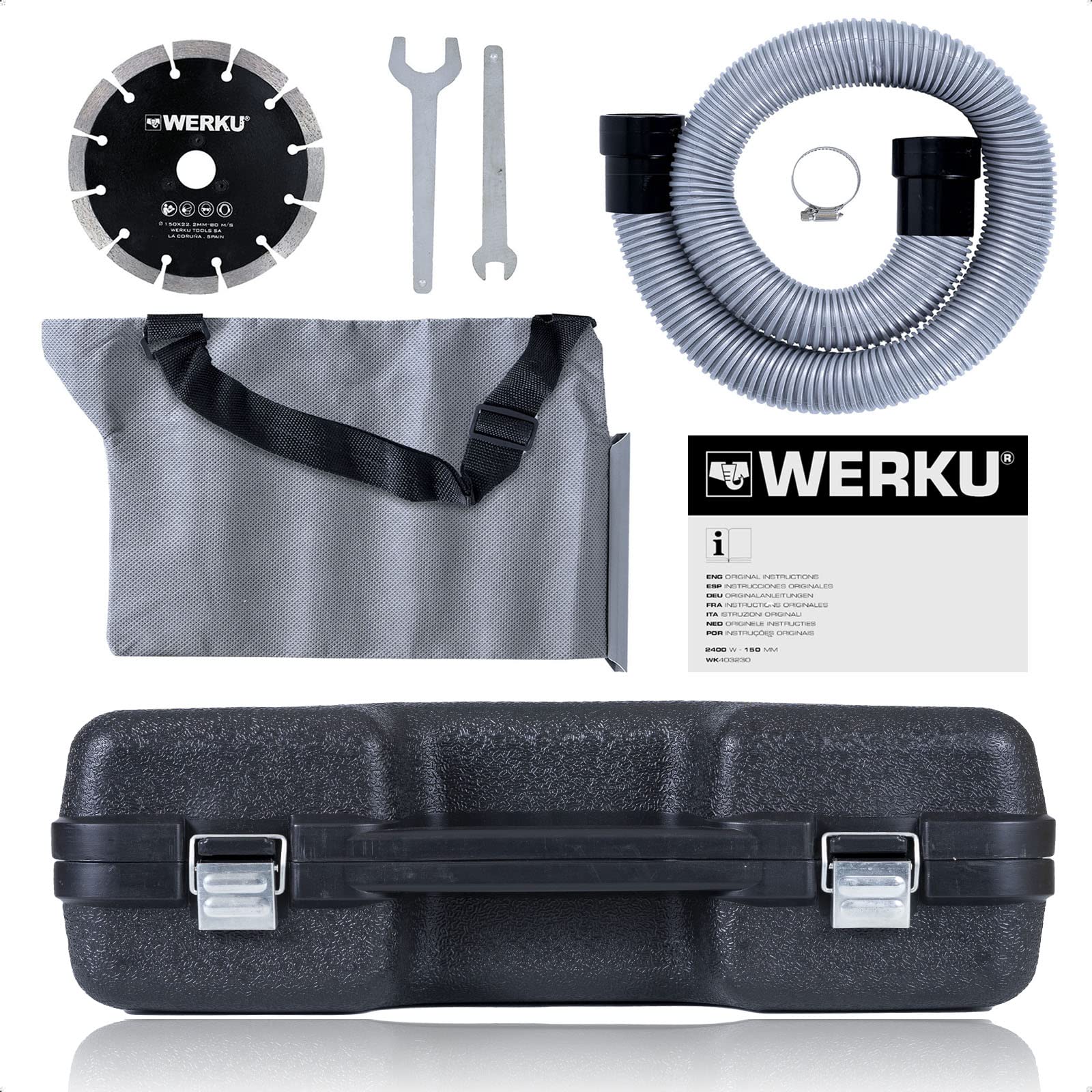Werku WK403230, Rozadora Circular Paredes, Calidad Profesional, Potencia 2400 W, Disco 150 mm, Incluye Disco Corte Triple Hoja y Maletín Transporte