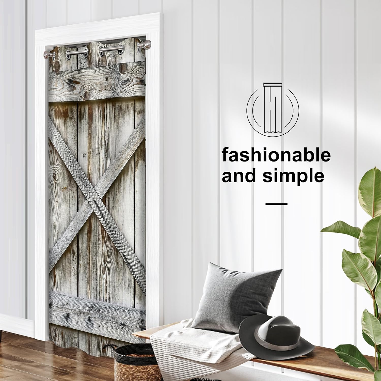 Barn Door Curtains for Doorways, Rustic Farmhouse Blackout Privacy Door Curtain Room Divider Drapes Closet Curtain for Bedroom Living Room, 34 x 80 Inch