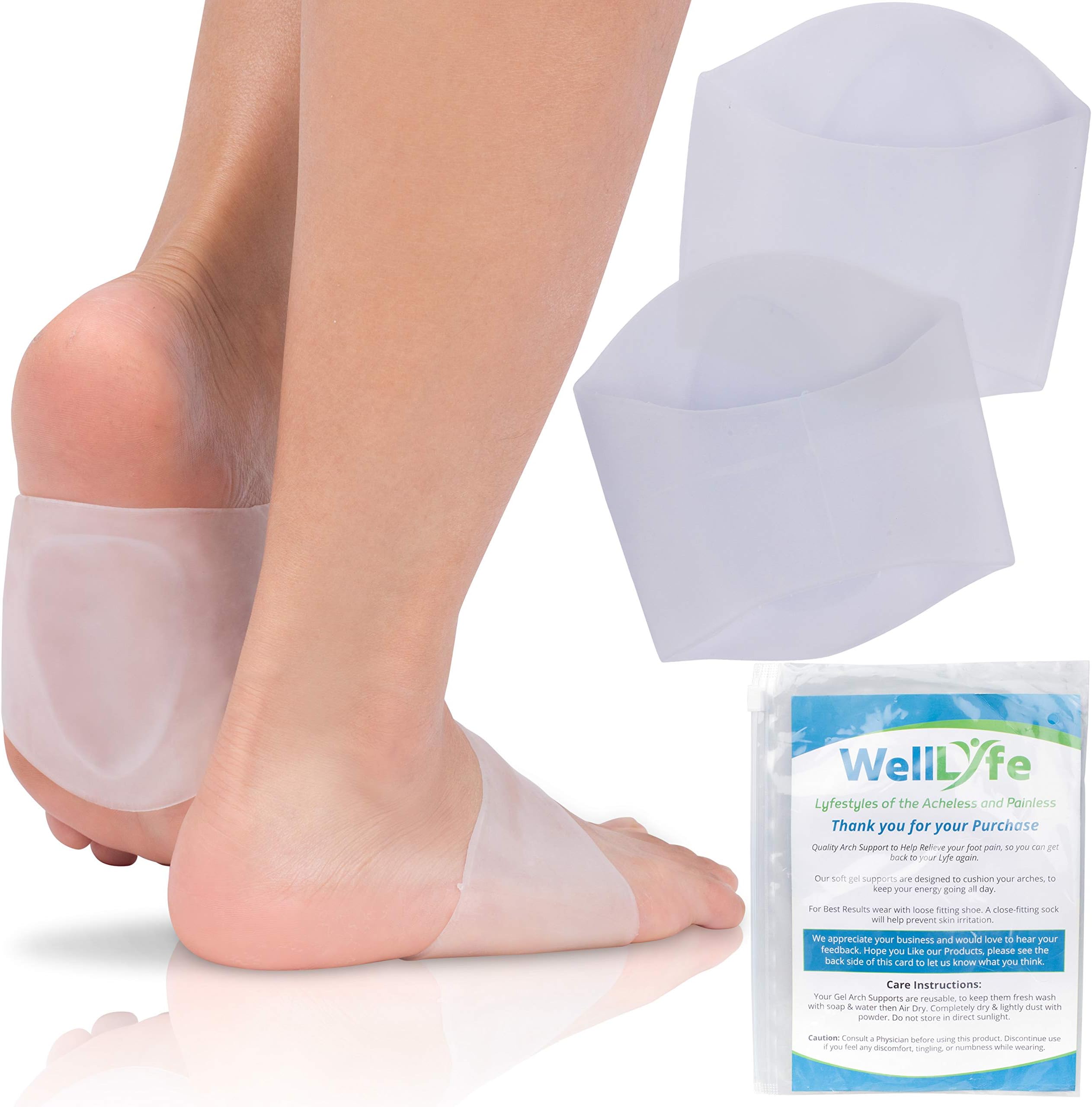 Blowout Sale - Two Pairs of Medium/Large Premium Soft Gel Arch Support-Soft Silicone Gel Clear Reusable Arch Support Sleeves for Flat Foot Pain Relief Plantar Fasciitis Support Cushioned Arches