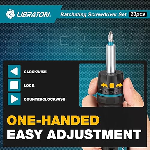 Miniatura 3 de LIBRATON Juego de destornilladores de trinquete, herramienta de destornillador multibroca, destornillador de trinquete magnético 33 en 1,