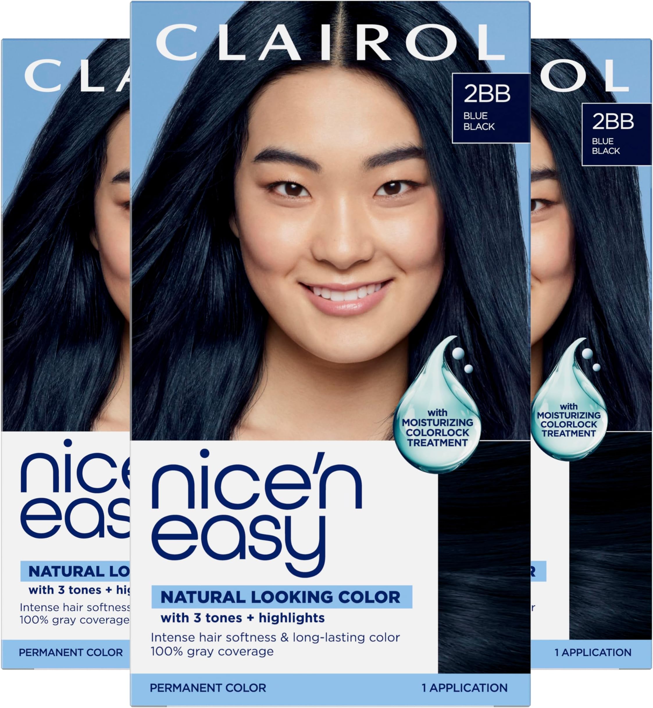 Nice'n Easy Permanent Hair Dye, 2BB Blue Black Hair Color, Pack of 3 - Packaging May Vary