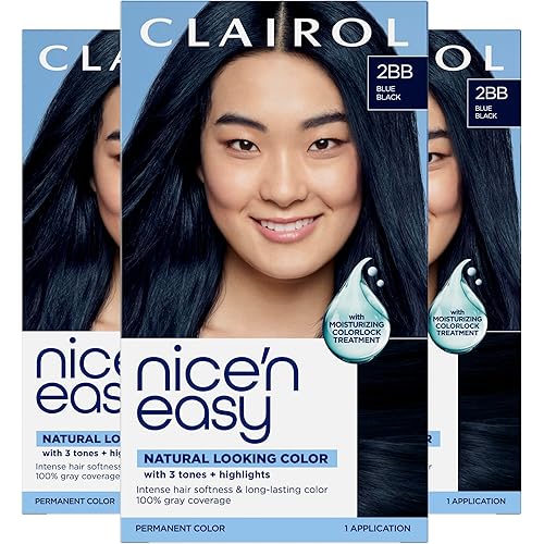 Clairol Nice'n Easy Permanent Hair Dye, 2BB Blue Black | 100% Gray Coverage | Long‑Lasting, Natural‑Looking Color & Shine | Pack of 3
