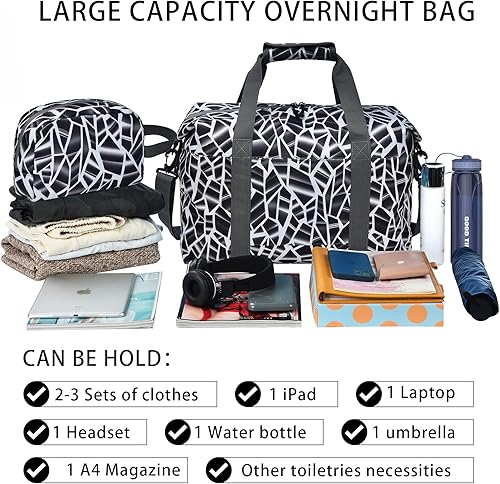 Miniatura 4 de Leatvook Bolsas de fin de semana para mujer bolsa de viaje de noche con bolsillo húmedo bolsa de hospital de mano para gimnasio con bolsa de aseo