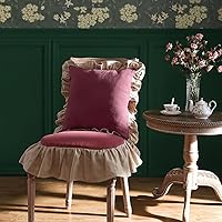 Vista 2 de patdrea Shabby Chic Rhodo - Juego de 2 fundas de almohada decorativas de 18 x 18 pulgadas, fundas de almohada de lino rojo con volantes, fundas