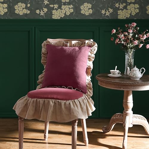 Miniatura 2 de patdrea Shabby Chic Rhodo - Juego de 2 fundas de almohada decorativas de 18 x 18 pulgadas, fundas de almohada de lino rojo con volantes, fundas de