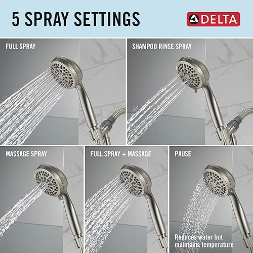 Miniatura 5 de DELTA FAUCET 75511SN - Cabezal de ducha de mano con componentes universales, cabezal de ducha de mano de 5 ajustes, cabezal de ducha de níquel