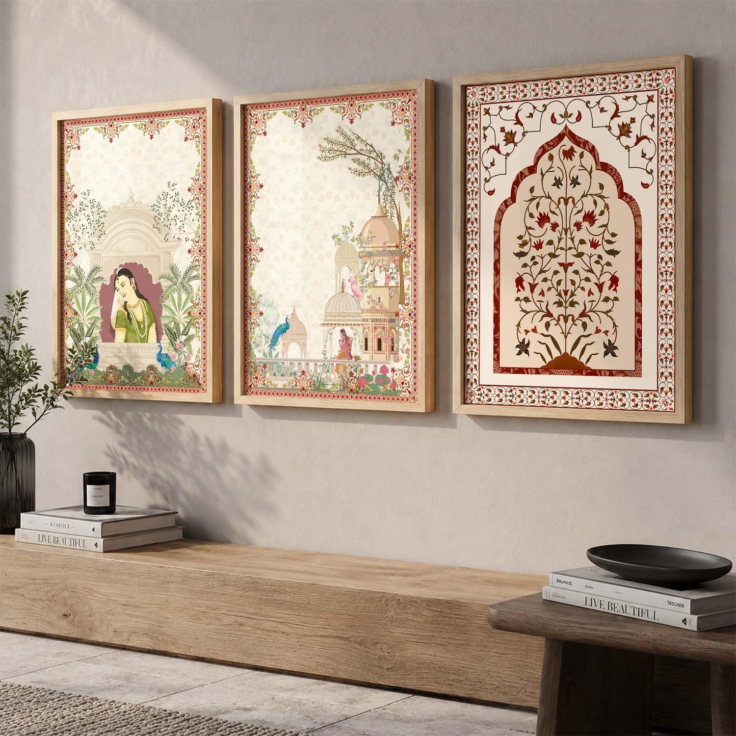 Bohemian Floral Wall Art Set - 3 Prints with Frame -21