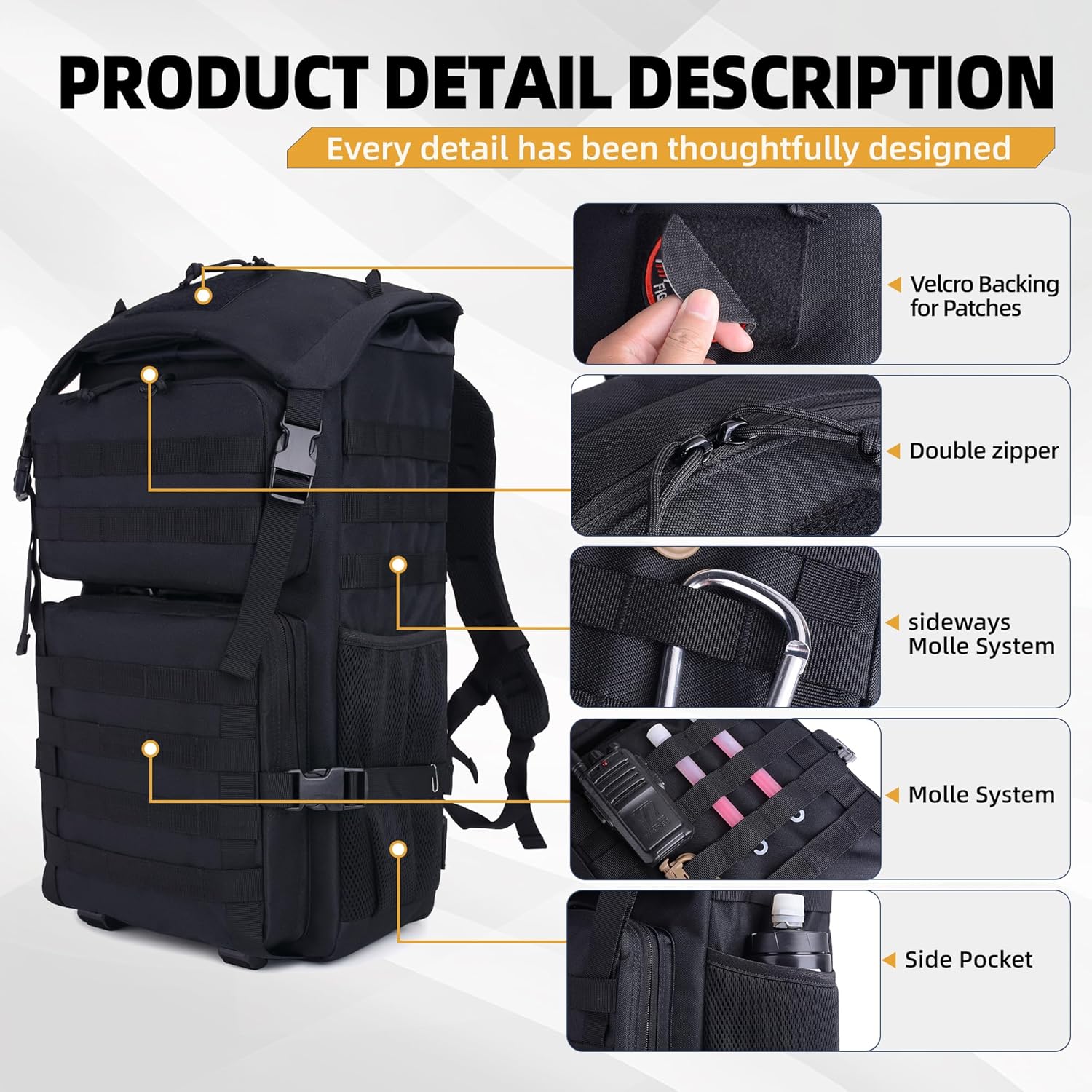 gracedon Military Tactical Backpack 35L for Camping Travel Hunting Hiking Bug Out Bag Molle Rucksack for Men - Image 7