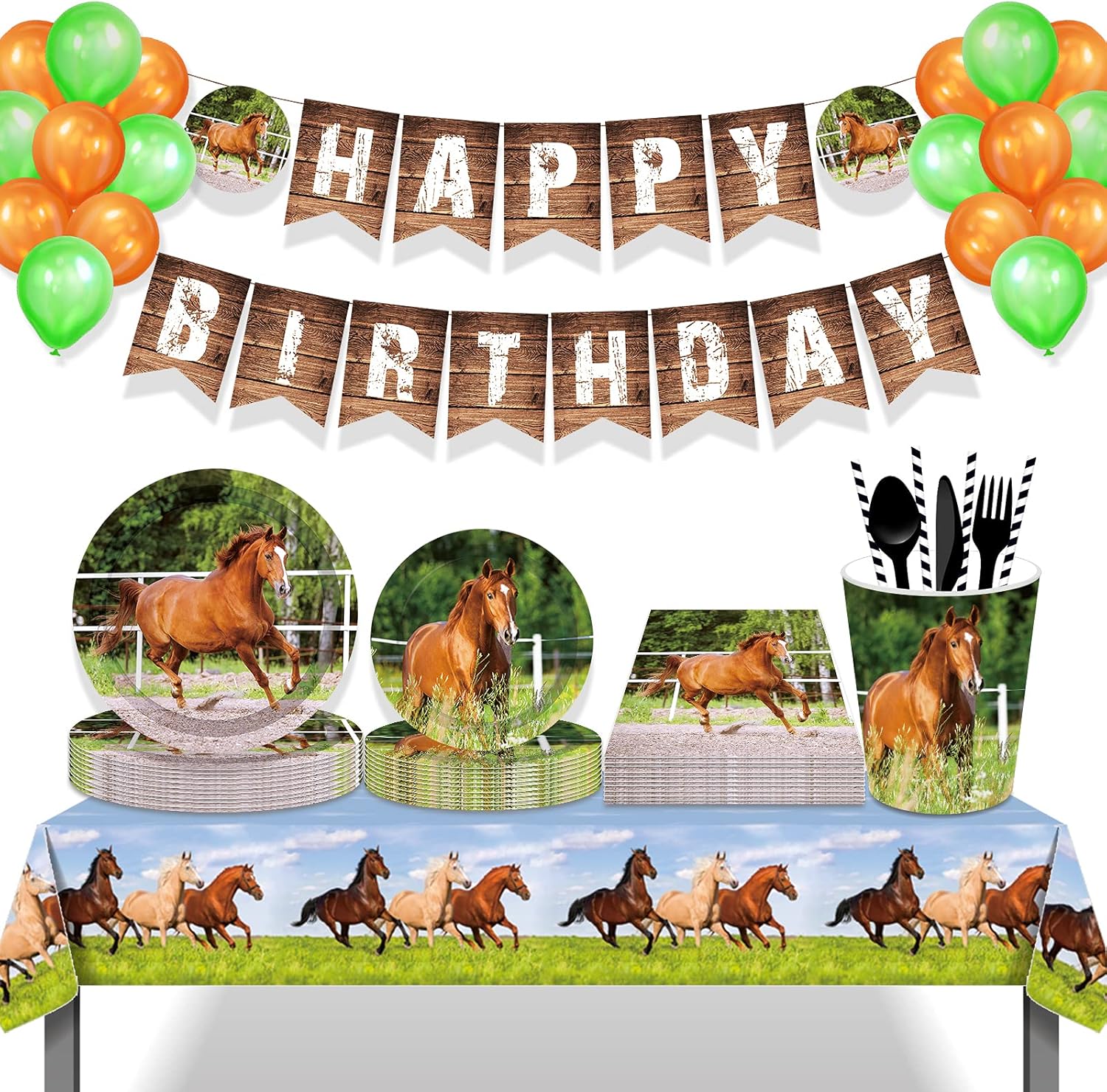 CC HOME Horse Racing Birthday Paper Plates Napkins Horse Race Disposable Tableware Set Party Supplies Theme Dinnerware Serves 24 Guests for Audlts Kids Baby Shower Birthday 88PCS - Image 9