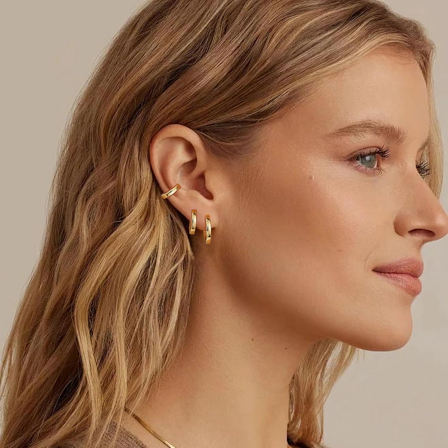 Gacimy 3 Pairs Small Gold Huggie Hoop Earrings Set, 14K Gold Plated Hypoallergenic Huggies for Women, Multiple Piercings - Image 3