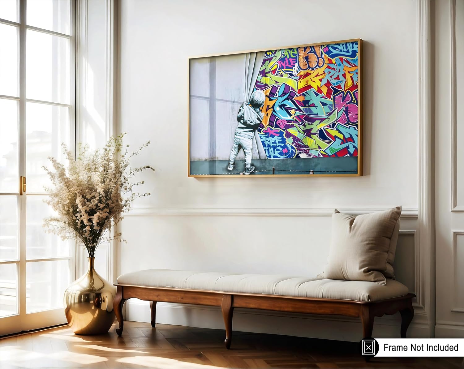 Poster Master Behind the Curtain Poster - Child Opened The Curtain Print - Abstract Art - Banksy Print - Graffiti Design - Pop Illustration - Colorful Painting - Living Room or Bedroom Decor - 8x10 UNFRAMED Wall Decor