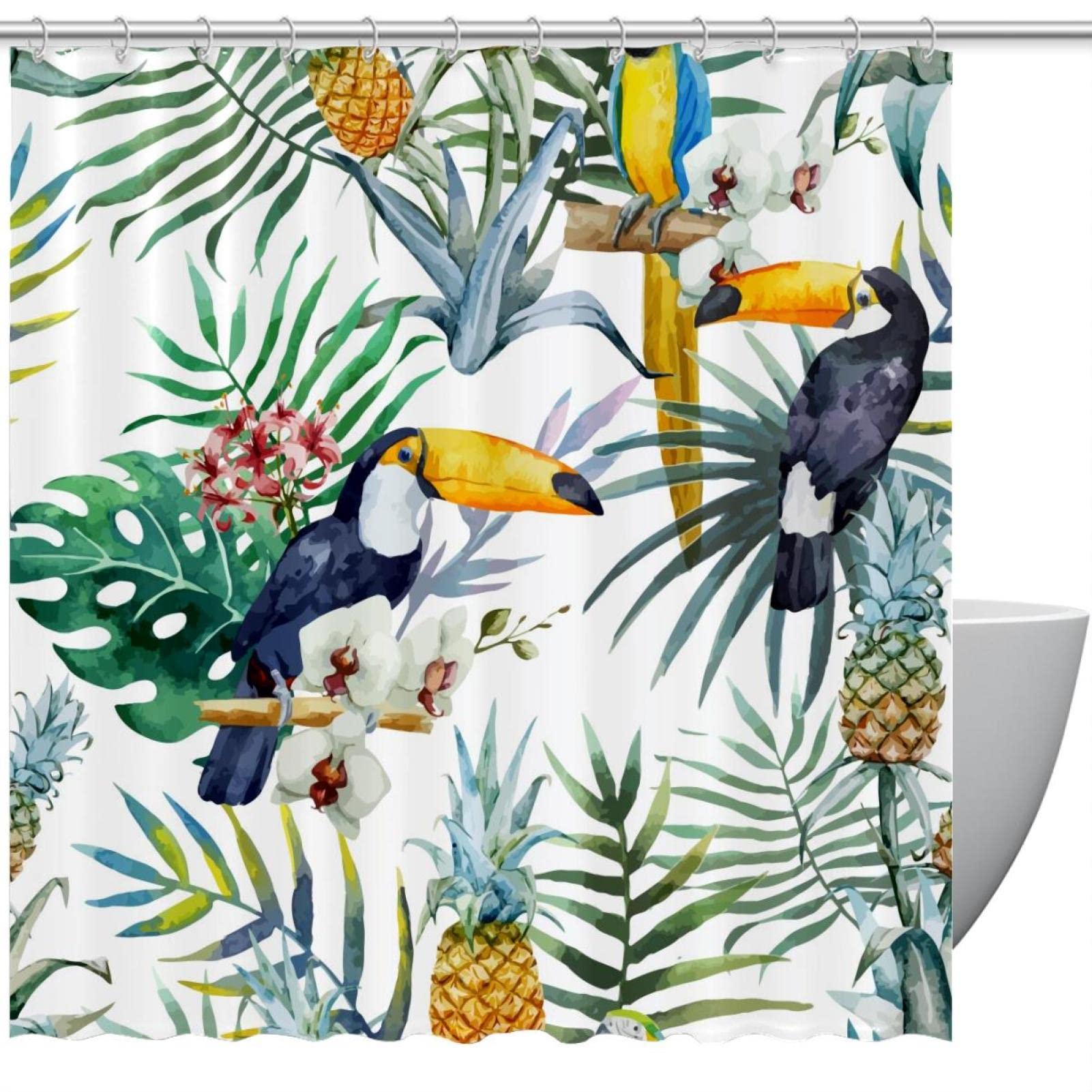 Rideau de douche animaux tropicaux sans odeur chimique pour baignoire saine