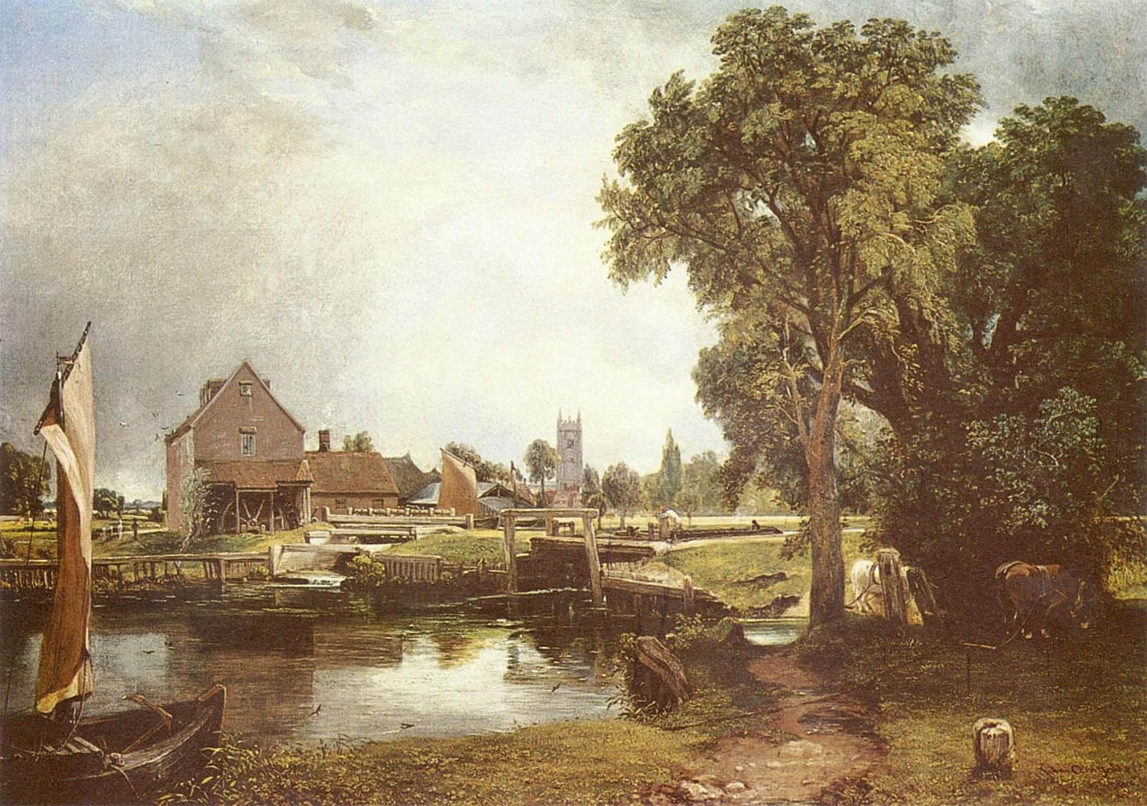 ARTXLXXBN Famous Painting Canvas Artwork Graffiti Print Sluice and Mill in Dedham by John Constable Portrait Canvas Image for Home Decor 60x90cm