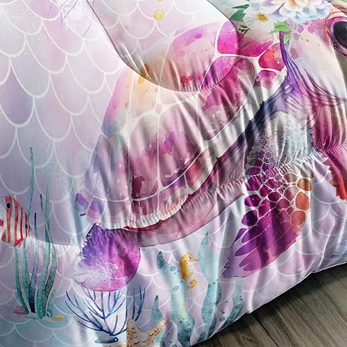 Miniatura 6 de CVHOUSE Juego de edredón de tortuga marina, tamaño matrimonial, juego de ropa de cama de tortuga sirena arcoíris para niños, niñas y mujeres, juego