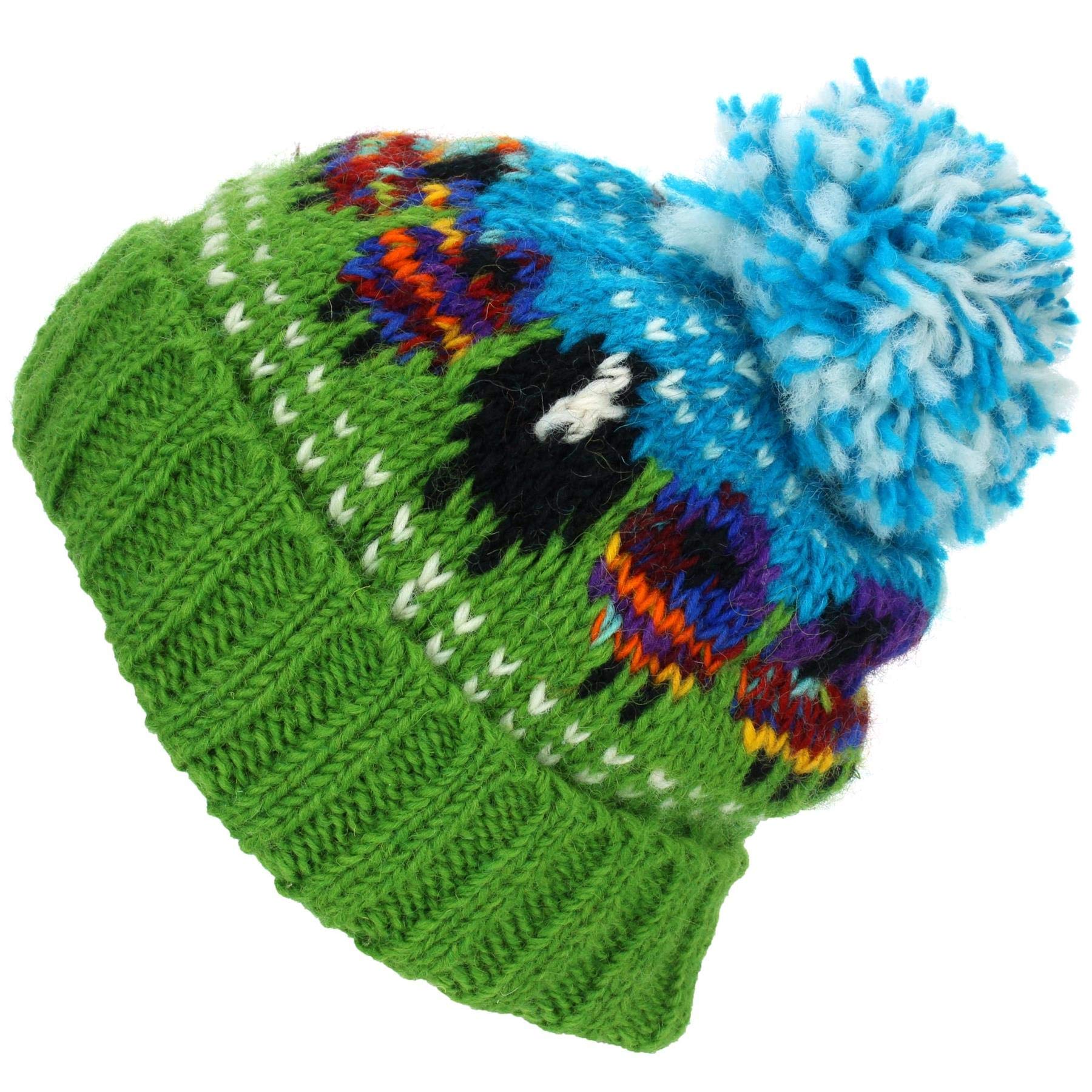 LOUDelephant Chunky Wool Knit Beanie Bobble Hat with Sheep Design - Rainbow