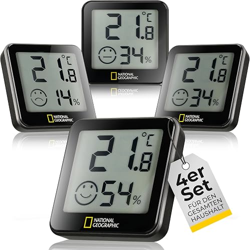 National Geographic 4er Hygrometer Thermometer Set – Digitales Raumthermometer I