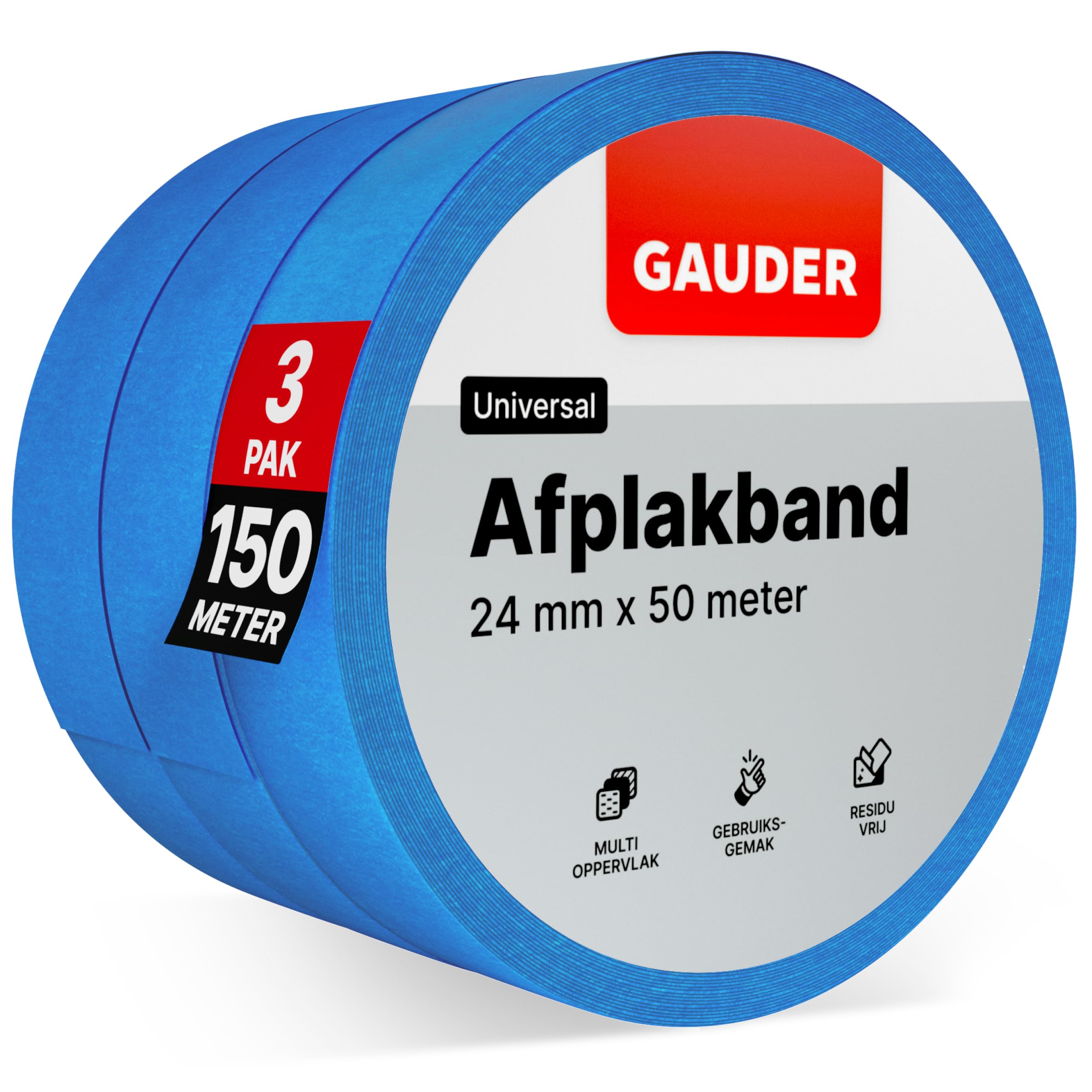 GAUDER Paint Masking Tape - Precision Masking Tape for Renovation, Decoration, DIY - Easy Remove No Residue Paint Tape (3 Rolls - 24mm x 50m)