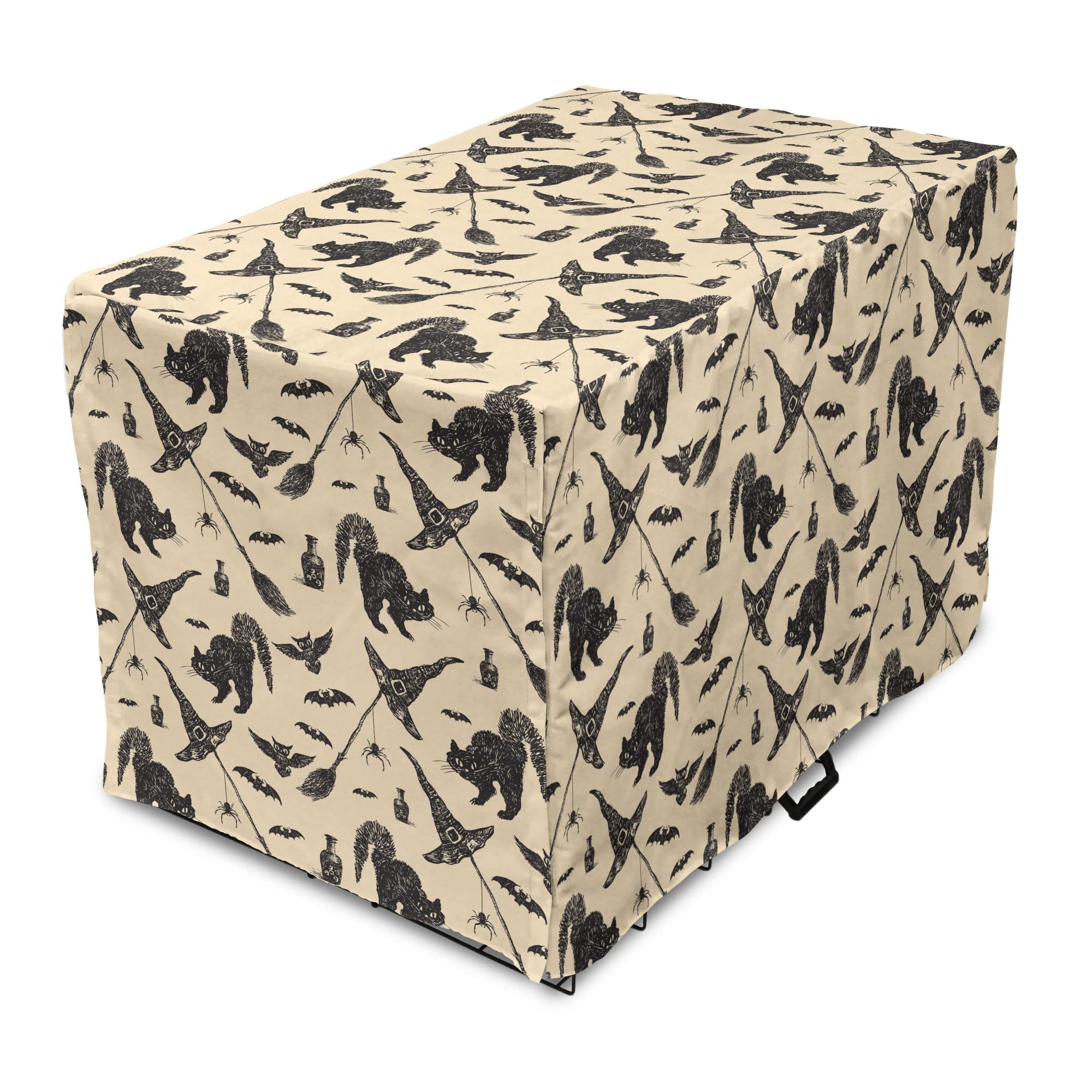 Goth Dog Crate Cover – Spooky Spider Web Design, Water-Resistant, Fits 42-Inch Crates (Charcoal Grey/White)