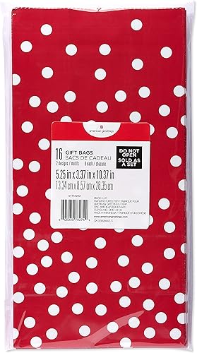 Miniatura 4 de American Greetings Bolsas de regalo rojas de 10.375 pulgadas, rayas y lunares (16 bolsas)