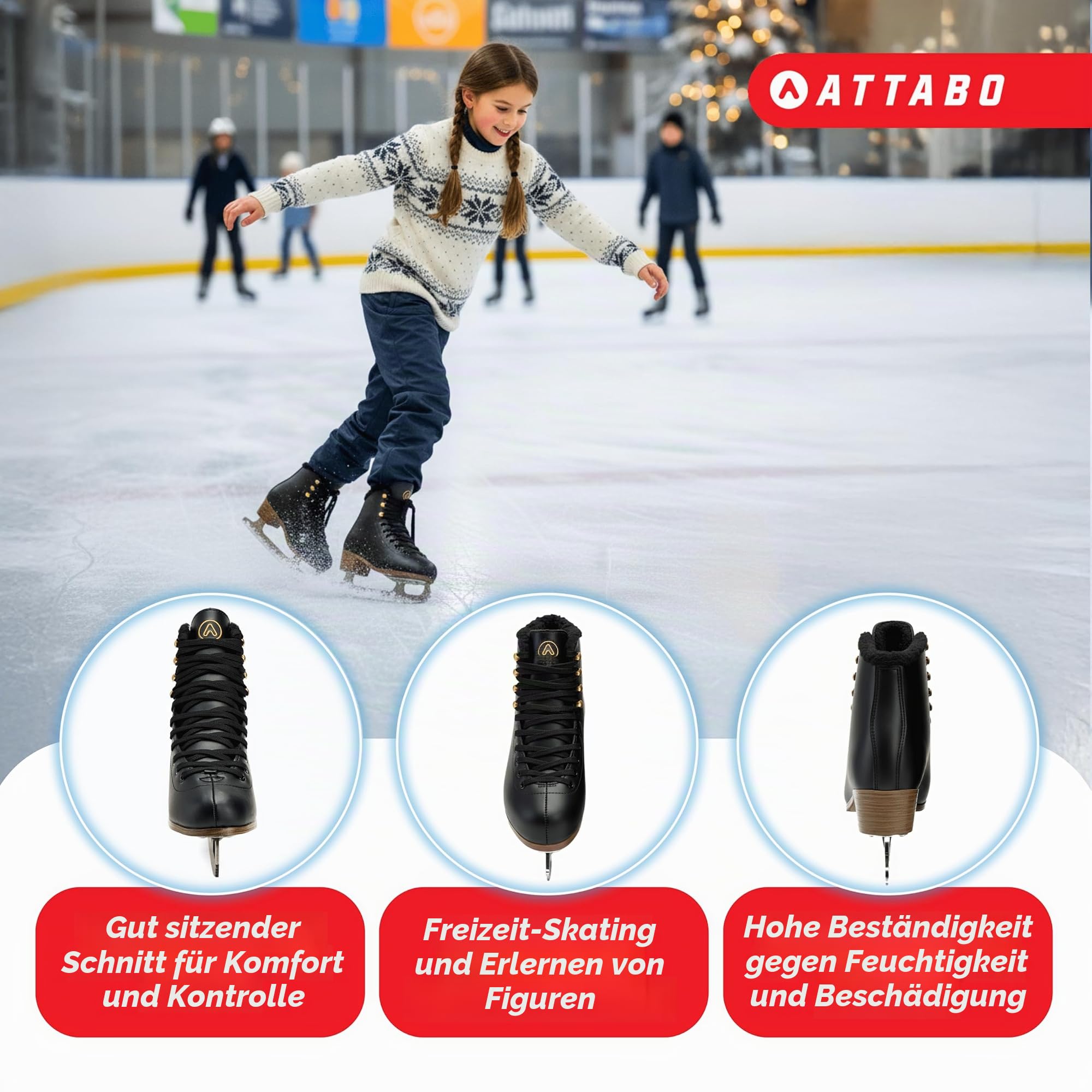 ATTABO ISLA Kinder Eiskunstlauf Schlittschuhe | PVC-Obermaterial | Edelstahlkufen | Verstärkte Knöchelstütze | Sicherer Halt & Komfort | Für Anfänger & Fortgeschrittene