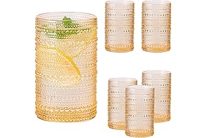 SUNNOW Yellow Drinking Glasses, 12oz Amber Raindrop Design Glassware Set
