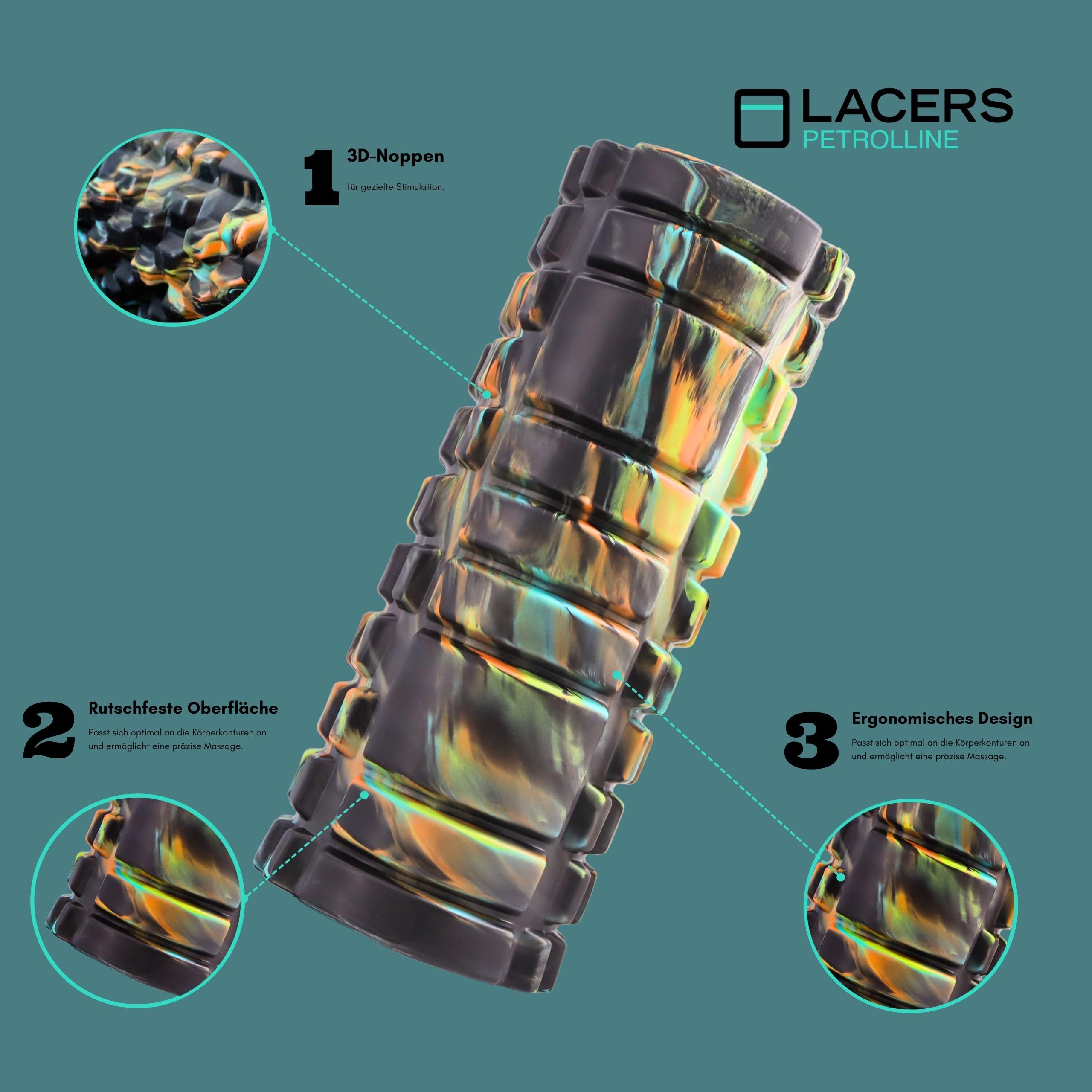 Lacers Petrolline Fazien Rolline - Rullo elastico in schiuma premium per yoga, pilates e fitness - disponibile in 6 colori - efficace relax (nero)