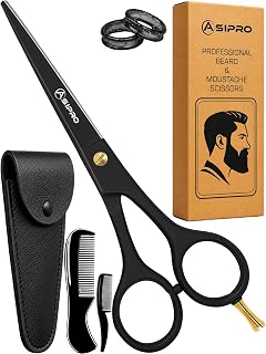 Bartschere Männer 5"/12.7cm Komplettes Bartpflege Set Inkl. Bartkamm, Schnurrbartkamm und Kunstlederetui, Schnurrbart Schere Profi Bart Scheren Edelstahl Beard Scissors Haarschere für Bart