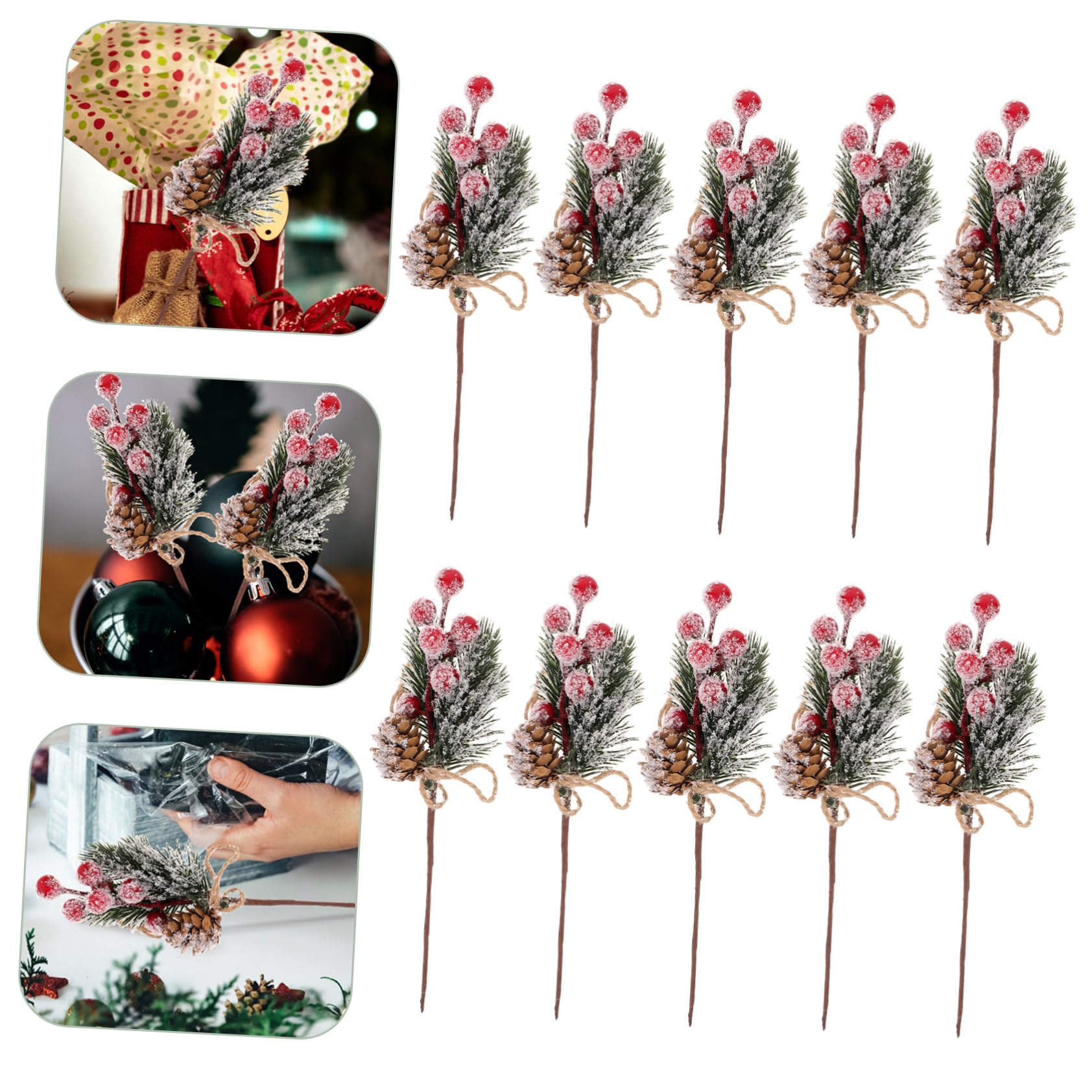 SUPVOX 10 Piezas Ramas de Bayas Artificiales Púas de Pino Bayas Rojas Adornos para Arreglos Florísticos Navideños Guirnaldas y Decoraciones Festivas Pinos Artificiales