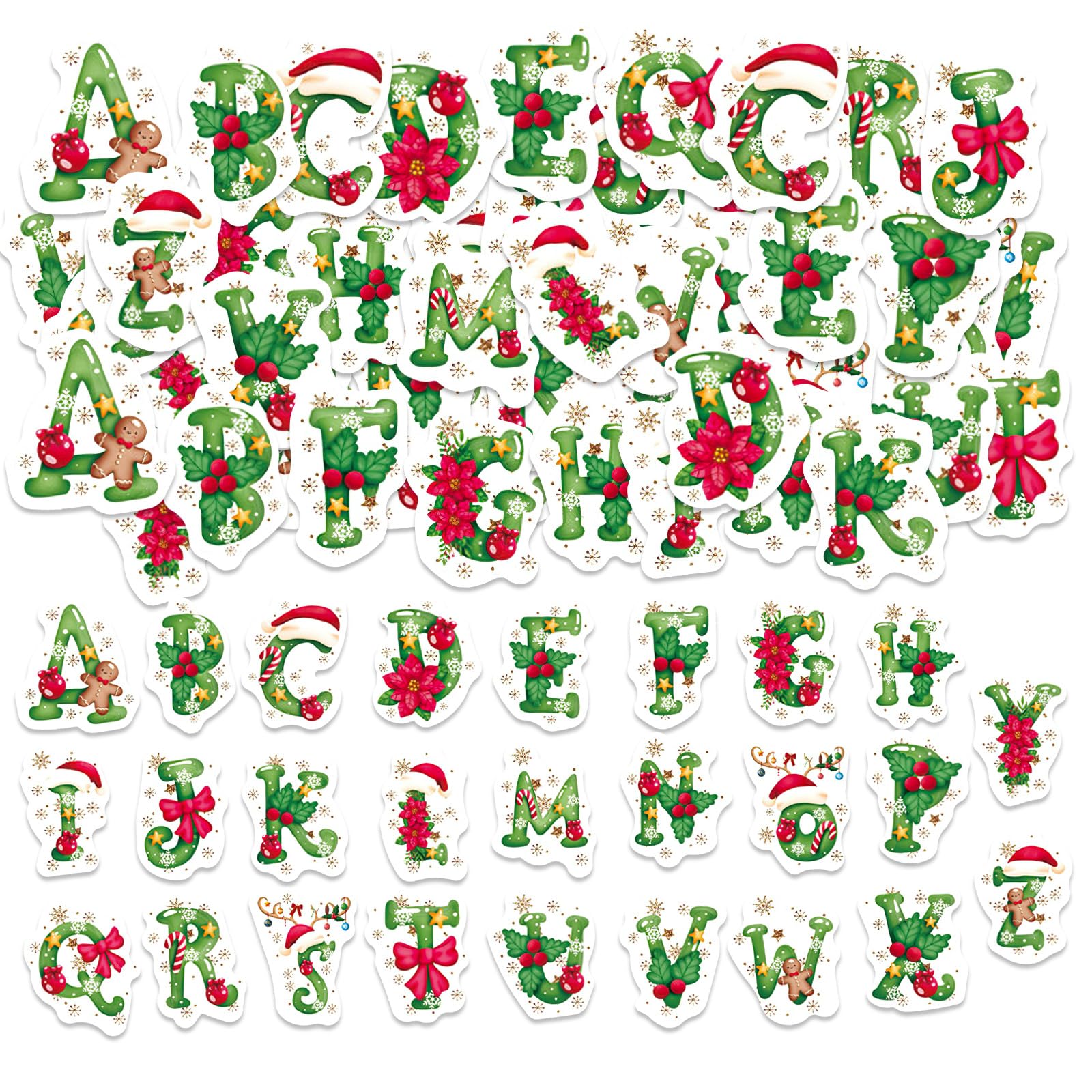 52PCS Christmas Letter Stickers, Mini Size Scrapbook Stickers, DIY Decoration Set for Travel Case Laptop, Planners, Calendars