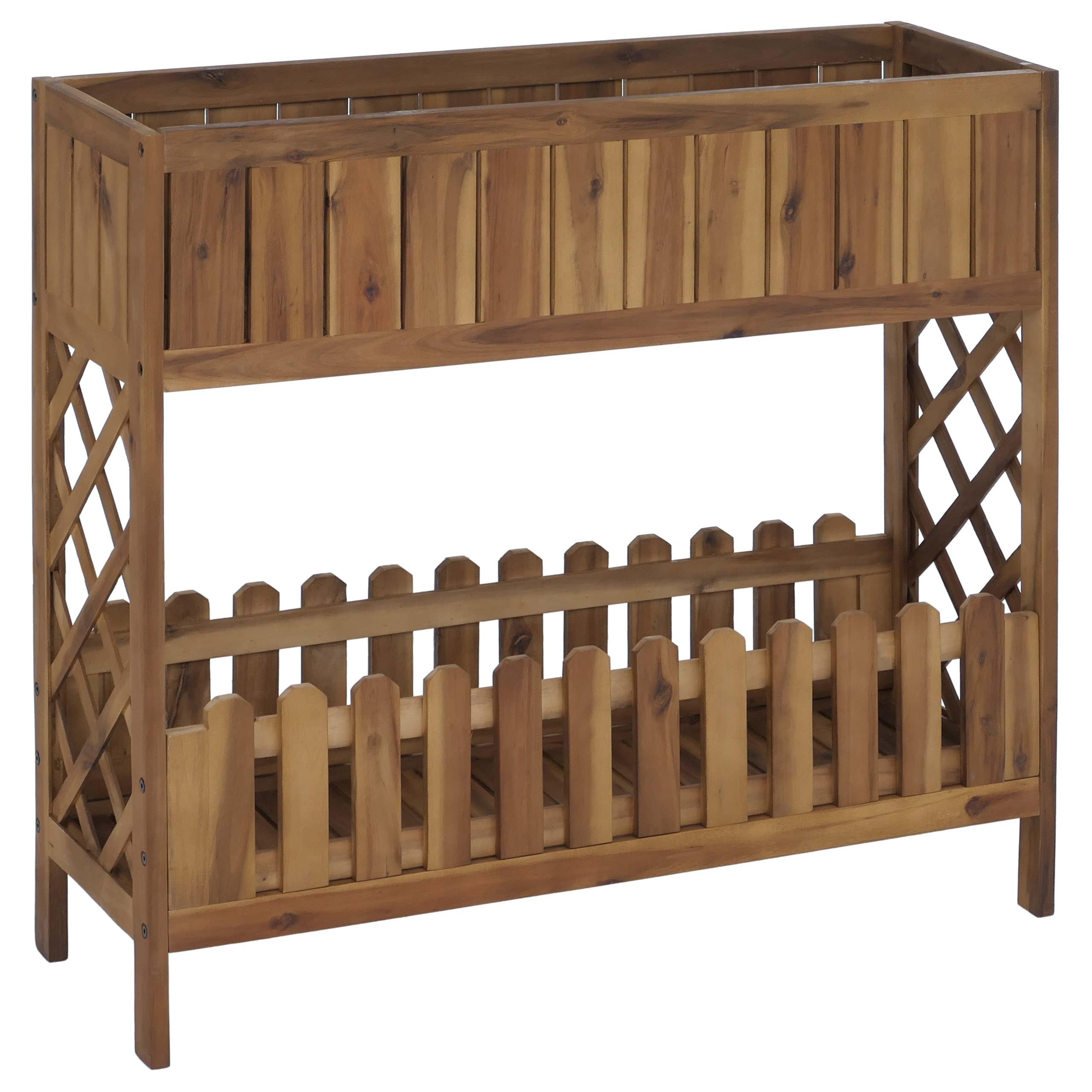 Mendler Hochbeet HWC-P83 Outdoor Akazie Holz 90x95x31cm - braun | Blumen-/Pflanzkasten, Blumenregal, Ablage, FSC®-Zertifiziert