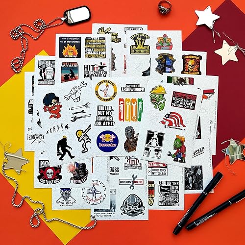 Miniatura 5 de BulbaCraft 100 calcomanías divertidas de trabajadores del hierro para sombrero duro, calcomanías de trabajadores de hierro para hombres, regalos