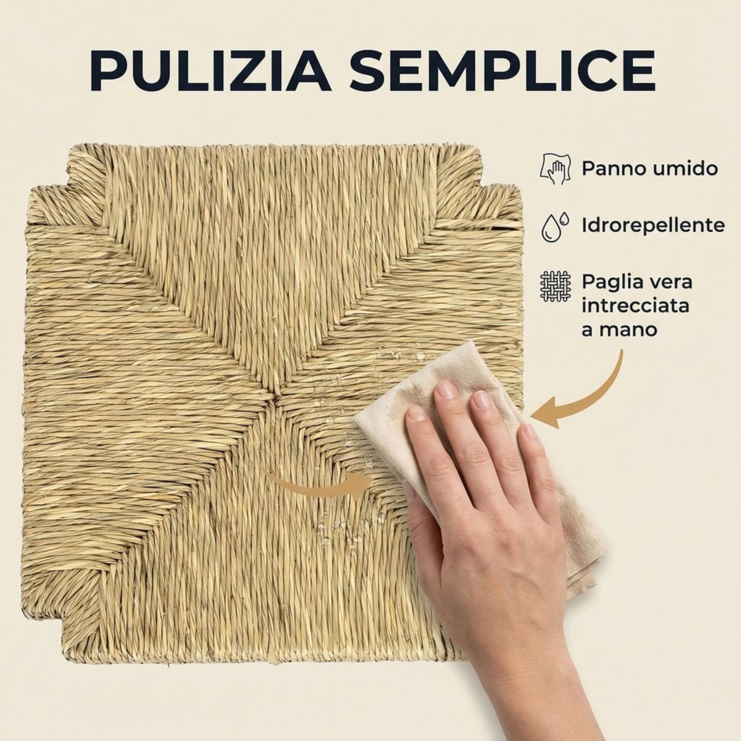 Set da 6 Sedute in paglia mod. 117 ZF 40x40cm, Sedile paglia intrecciata a mano, Ricambio per sedia rustica da casa e ristoranti, Fondo, Telaio, Sedile, Feltrini in OMAGGIO (6)
